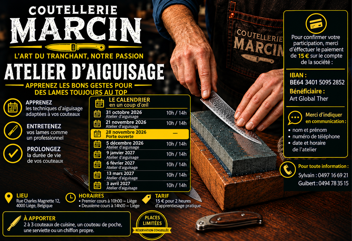 Ateliers d’aiguisage à Liège : calendrier 2026-2027
