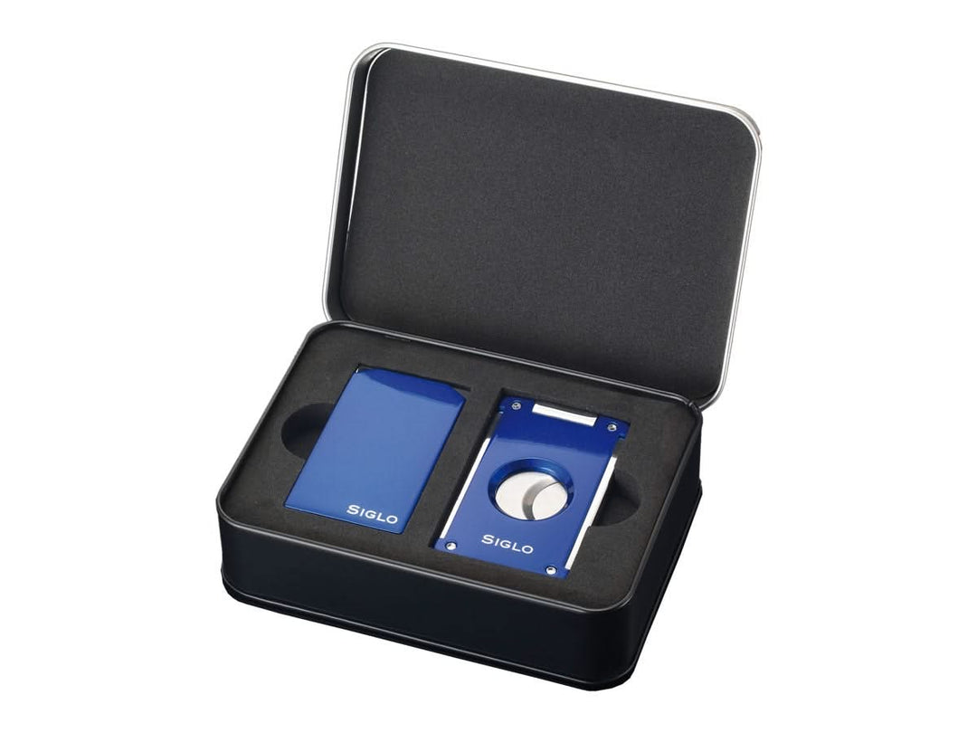 Siglo Vibrant Set 12372D Briquet et coupe cigar Bleu - Coutellerie Marcin