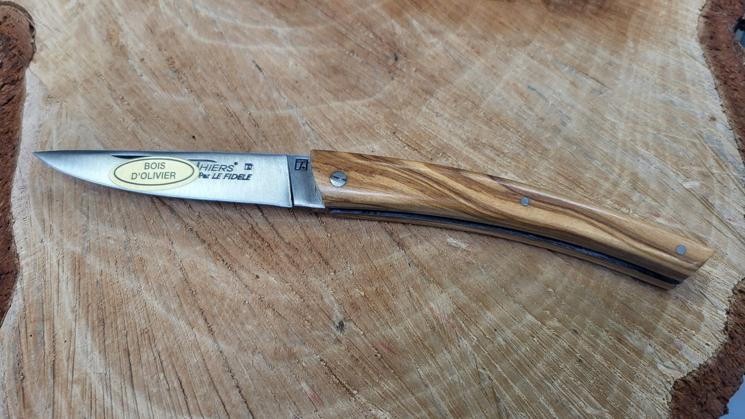 Le Thiers par le Fidèle - Bois d’Olivier - Ressort Guilloché - Lame 8cm - Coutellerie Marcin