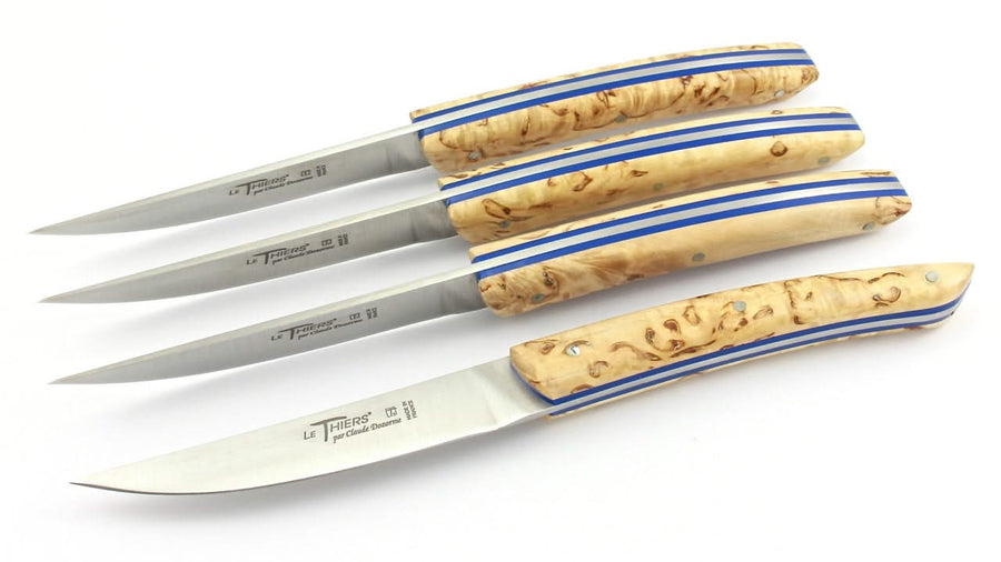 Coffret, Set de 4 couteaux à steak avec platines bleues - Coutellerie Marcin