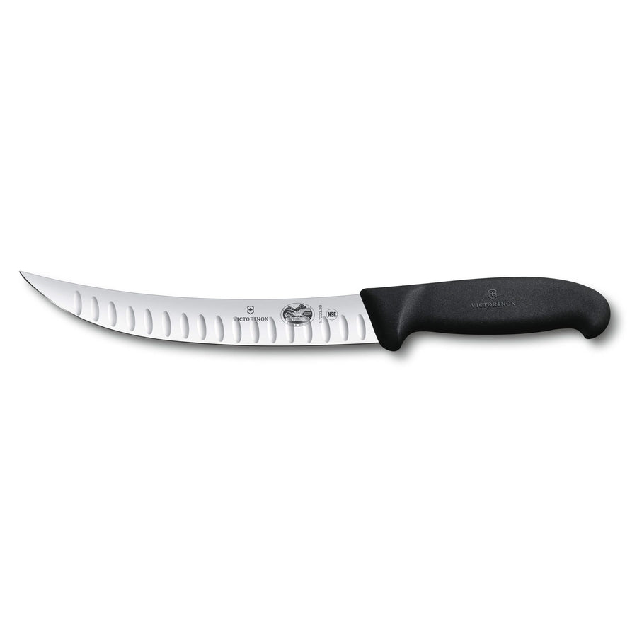 Victorinox 5.7223.20 Fibrox Couteau de boucher,alvéolé,courbé,lame édroite,20cm,noir - Coutellerie Marcin