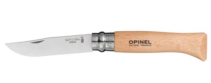 Opinel Couteau de poche N°08 acier inoxydable + étui bois hêtre