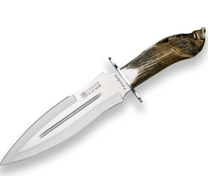 Joker Facochero CTJ42 - Couteau de chasse, poing de cerf dessiné à la main / collections - Coutellerie Marcin