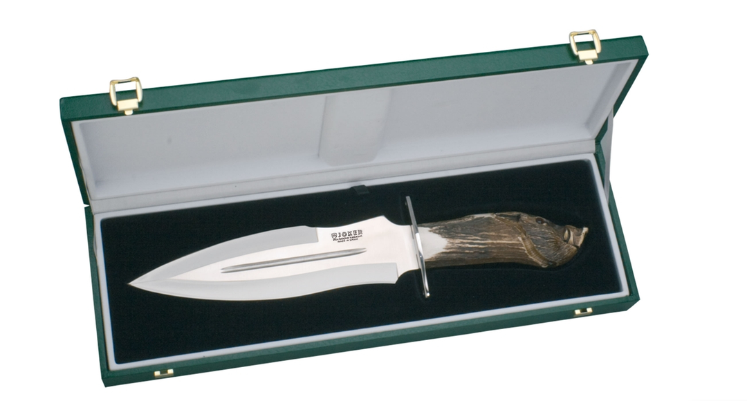 Joker Facochero CTJ42 - Couteau de chasse, poing de cerf dessiné à la main / collections - Coutellerie Marcin