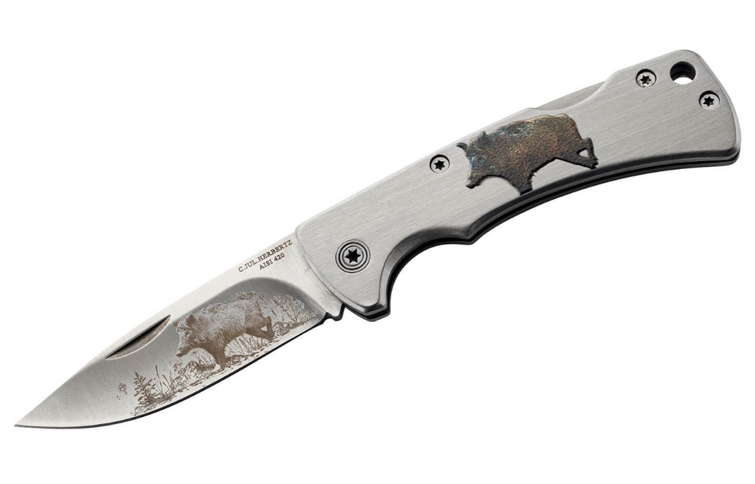 Herbertz 585909 Couteau pliant - dessin de chasse sur lame et manche Coutellerie Marcin Et fils SRL