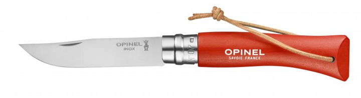 Opinel Couteau de poche N°08 acier inoxydable + étui bois  vernis rouge Coutellerie Marcin ET Fils SRL