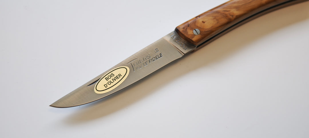 Thiers par le Fidèle T110L11 Couteau pliant de poche en bois d'olivier - manche 11cm - Coutellerie Marcin