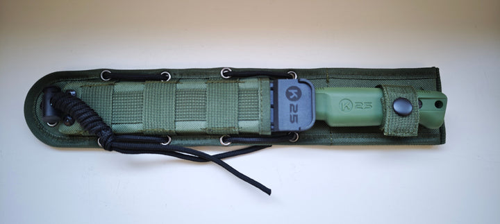 K25 32756 Couteau tactique à lame fixe manche en caoutchouc