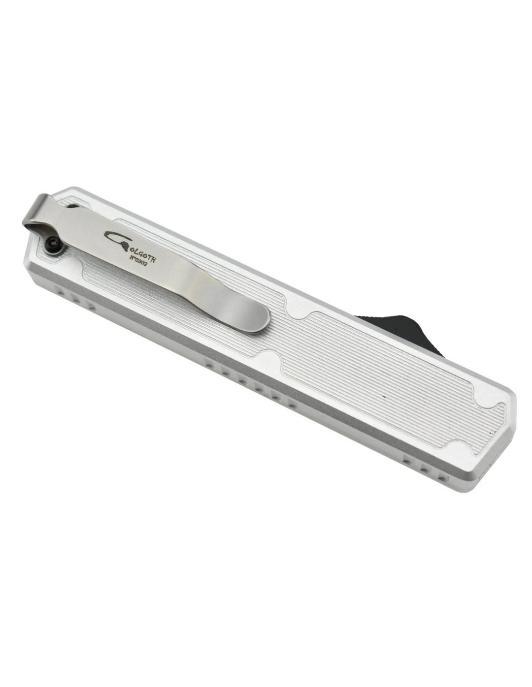 Golgoth G11C6 Silver. Couteau lame acier D2 manche aluminium silver et fibre de carbone - Coutellerie Marcin
