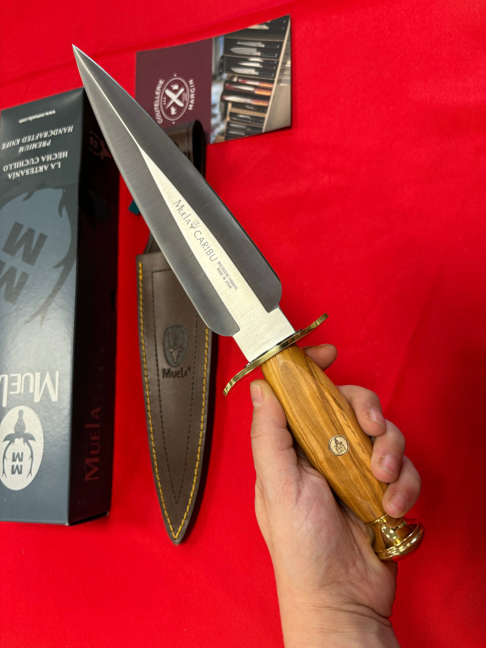 Muela Caribu.OL manche en olivier - feuille de laiton - Coutellerie Marcin