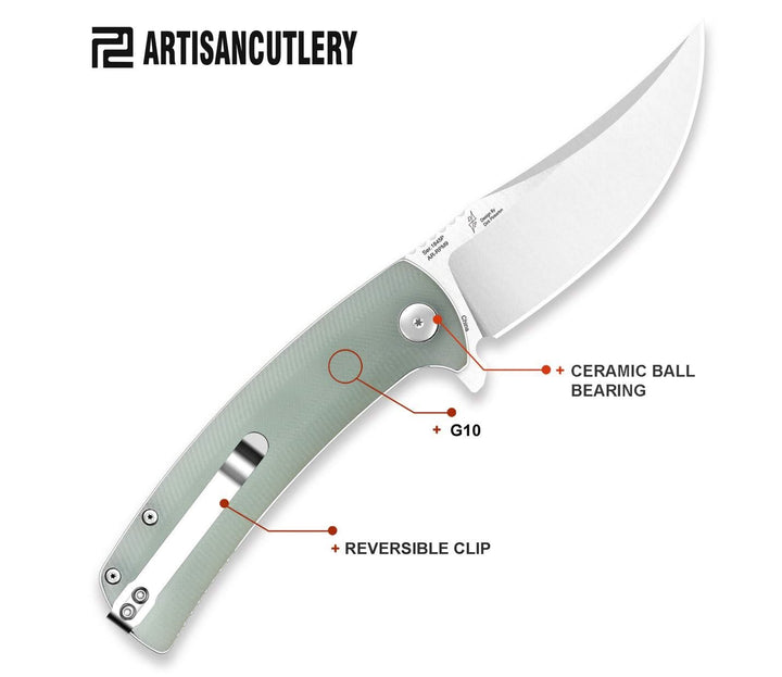 Artisan Arroyo AR-RPM9, Natural Green G10 - Coutellerie Marcin