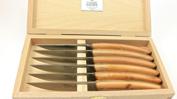 Coffret , Set de 6 couteaux à steak manche en genévrier - Coutellerie Marcin