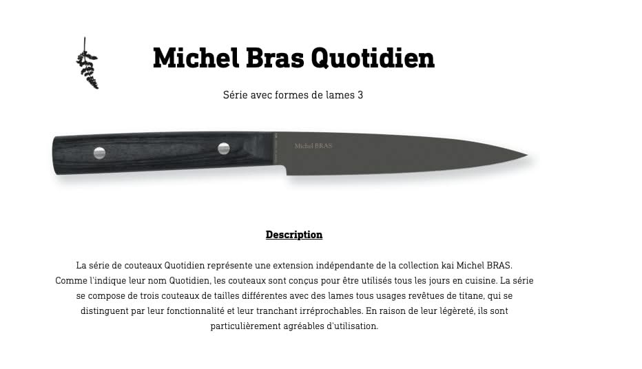 Couteau Quotidien N°1 Michel Bras Kai BK-0025 ( BK0025 ) Lame de 8 cm -