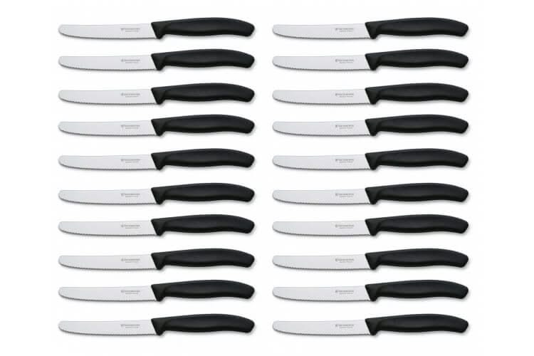 VICTORINOX BOITE DE 20 COUTEAUX DE TABLE SWISSCLASSIC Noir LAME CRANTÉE 11CM