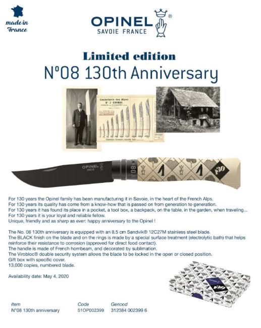 Couteau Opinel N°08 Editions limitée 130 ANS Anniversaire -