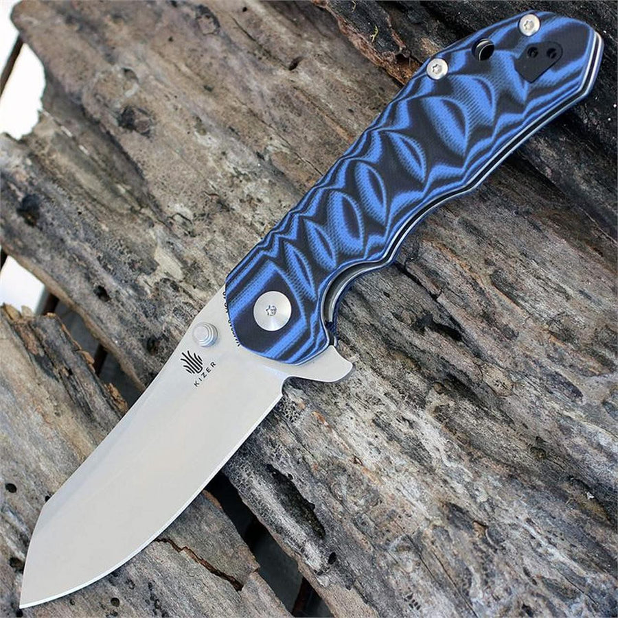 Kizer V4423A2 Sovereign Vanguard Series 3.625 po. VG-10 Noir / Bleu G-10 Flipper -
