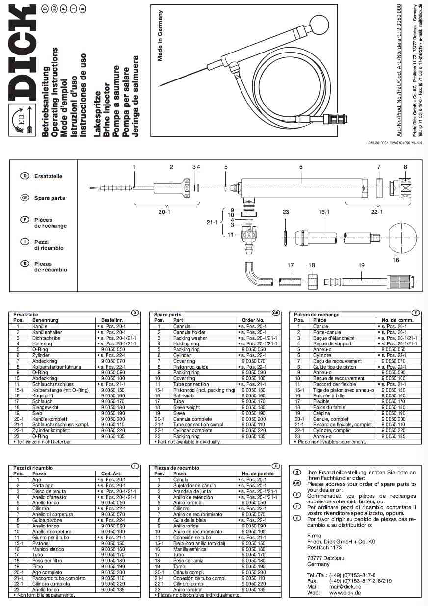 Dick 9005000 Pompe à saumure pour jambon -
