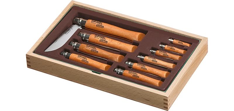 Opinel Vitrine 10 Couteaux Carbone du n°02 au n°12 -