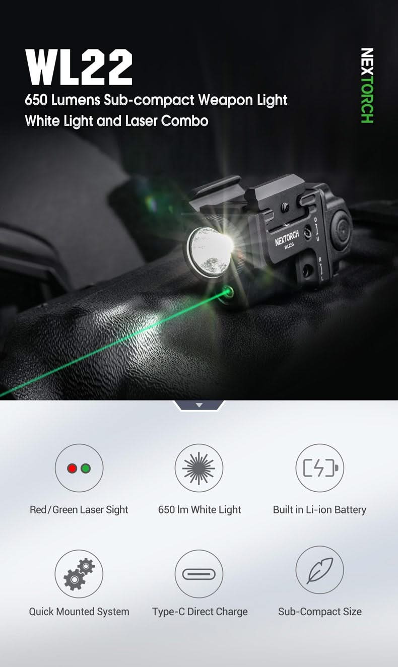 Nextorch Lampe d'arme rechargeable sous-compacte WL22 650 lumens -