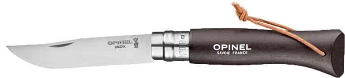 Opinel Couteau de Poche N°08 Noir,Brun Colorama, Baroudeur inox, lanière -