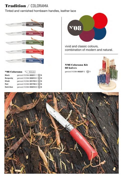 Opinel Couteau de Poche N°08 Noir,Brun Colorama, Baroudeur inox, lanière -