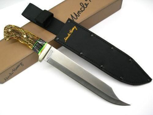 Schrade 181UH Uncle Henry Couteau à lame Bowie avec poignées en cerf -