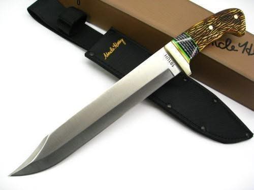 Schrade 181UH Uncle Henry Couteau à lame Bowie avec poignées en cerf -