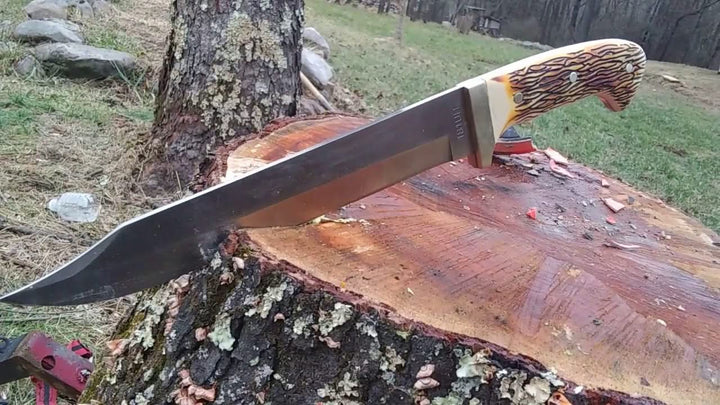 Superbe Schrade Uncle Henry 181UH Couteau à lame Bowie avec poignées en cerf Delrin -