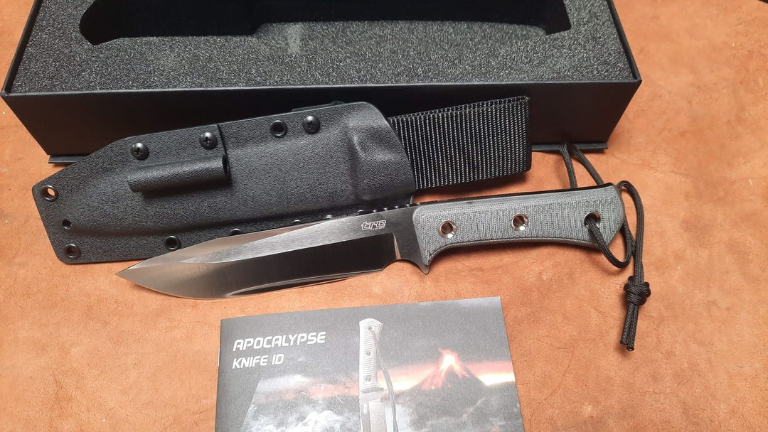 Trc Knifes Apocalypse Elmax Satin Black Canvas Micarta Kydex -