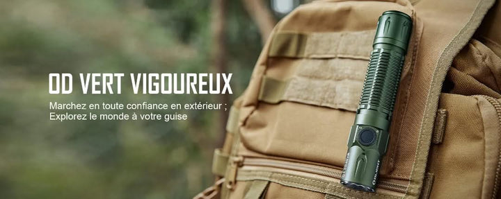 Olight Warrior 3S OD Vert avec Patch - Lampe Tactique Stroboscopique Puissante -