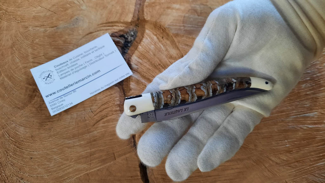 Le Laguiole Mammouth 2 mitres Ivoire de Phacochère 12 cm Mouche Forgée -