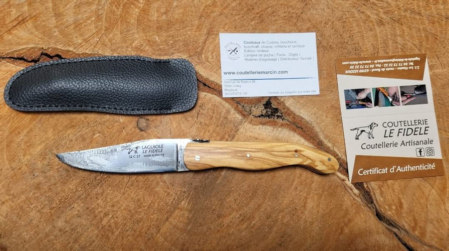 Le Fidèle Laguiole de chasse plein manche Olivier + Lame brute de trempe -