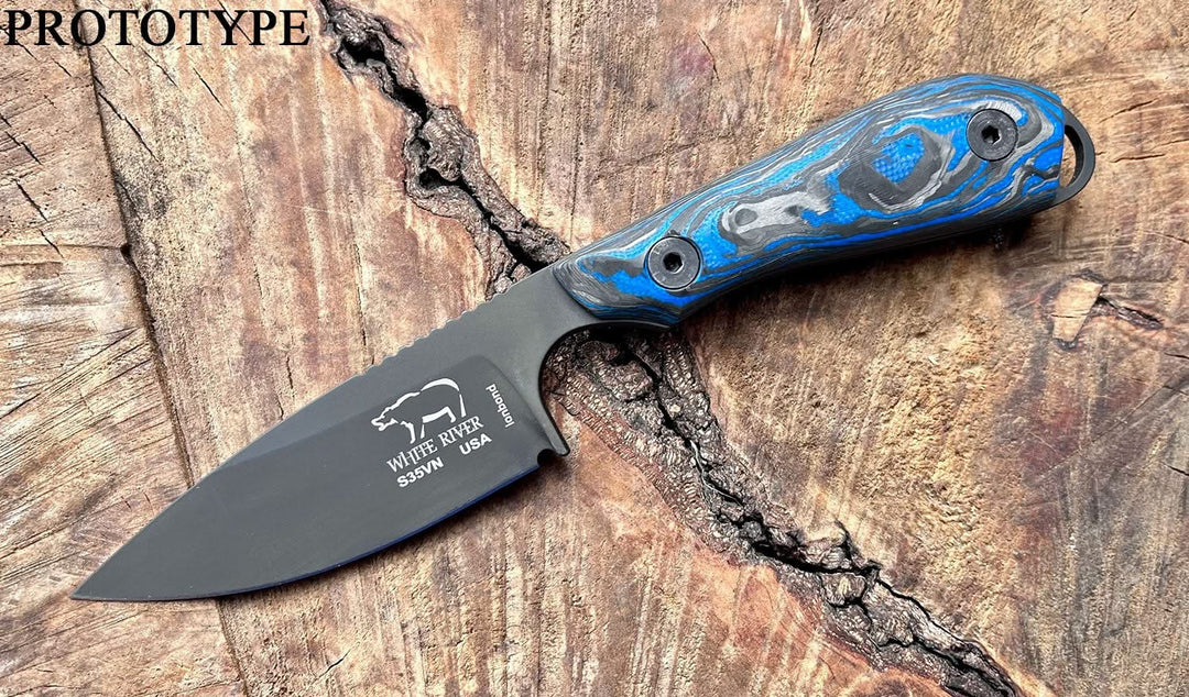 White River M1 Marbled CF/ Blue G10, Limited 2023 Prototype -