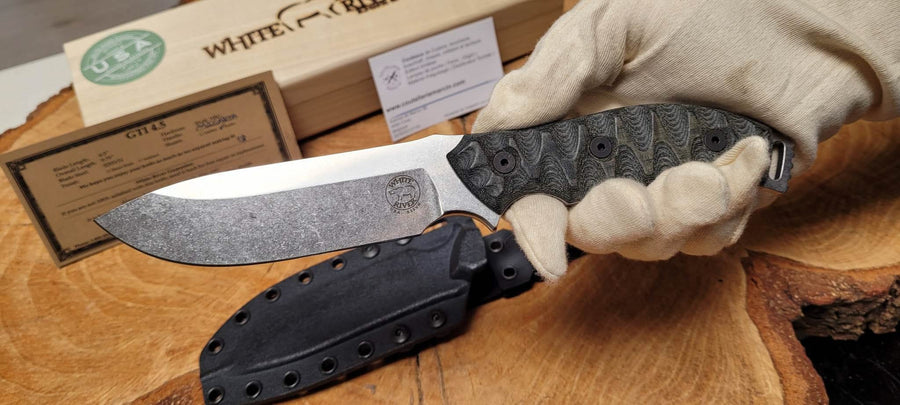 White River GTI 4.5 Noir - Olive Micarta, Stonewash -