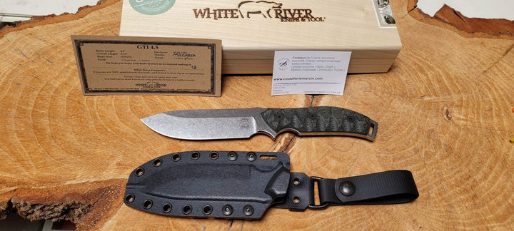 White River GTI 4.5 Noir - Olive Micarta, Stonewash -
