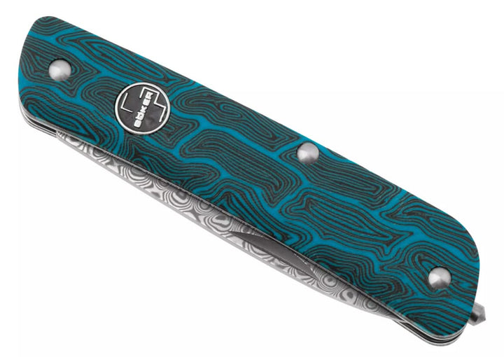 Böker 01BO559DAM couteau de poche Plus Tech Tool, Damascus Blade Blue Damast G10 -