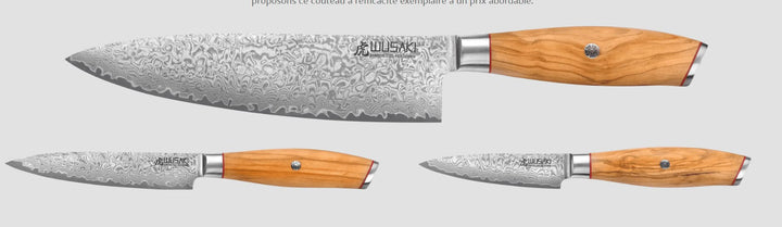 Wusaki Fujiko WUDORC3C Coffret couteaux 10CR damas Chef + Office + Universel -