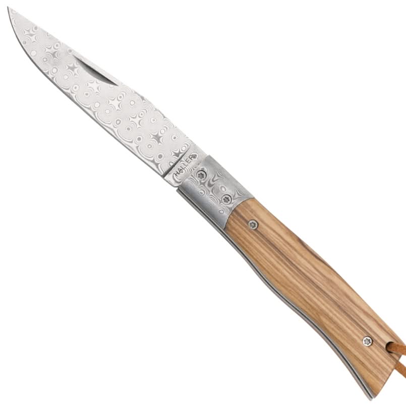 Haller 43351 Couteau de poche acier damas - manche en bois d'oliver -