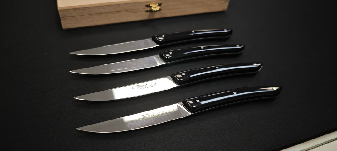 Le Thiers par Claude Dozorme Coffret 4 couteaux à steack - manche noir brillant