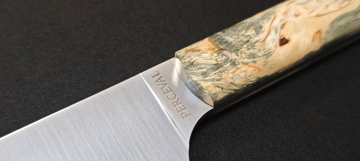 Perceval - Couteau demi chef "éminceur" 15cm - manche loupe de bouleau noir stabilisé | 947