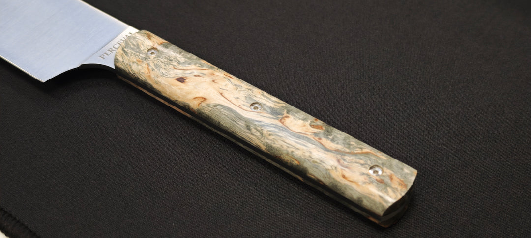 Perceval - Couteau demi chef "éminceur" 15cm - manche loupe de bouleau noir stabilisé | 947