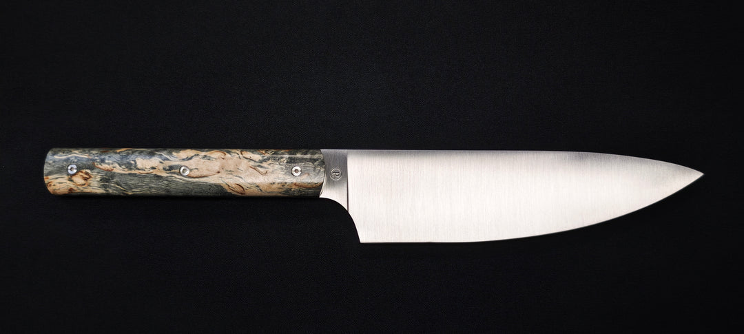 Perceval - Couteau demi chef "éminceur" 15cm - manche loupe de bouleau noir stabilisé | 947