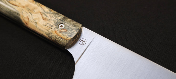 Perceval - Couteau demi chef "éminceur" 15cm - manche loupe de bouleau noir stabilisé | 947