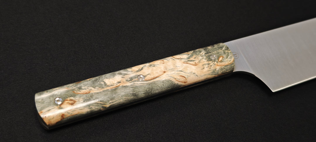 Perceval - Couteau demi chef "éminceur" 15cm - manche loupe de bouleau noir stabilisé | 947