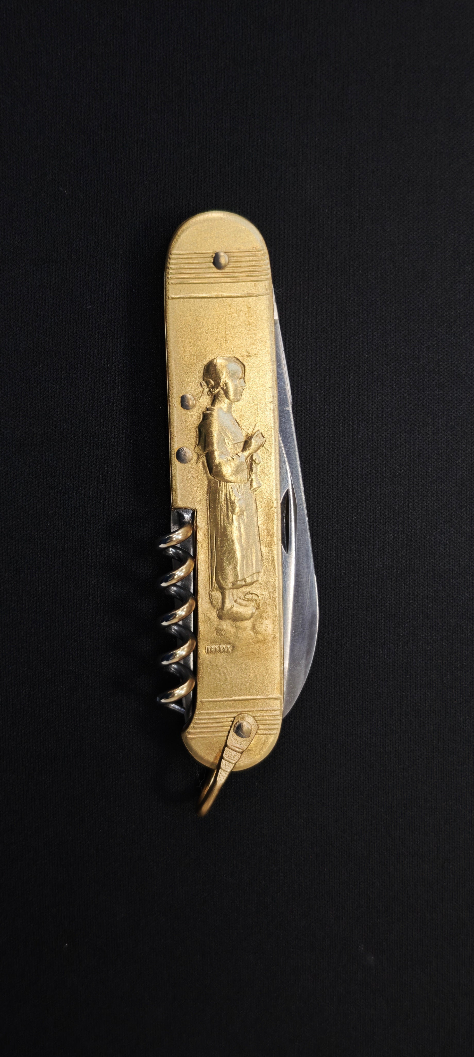 COUPERIER COURSOLLE 1176 – Couteau pliant artisanal - 6 fonctions, manche laiton - Version Cornemuse (Cornemuse/Paysanne)