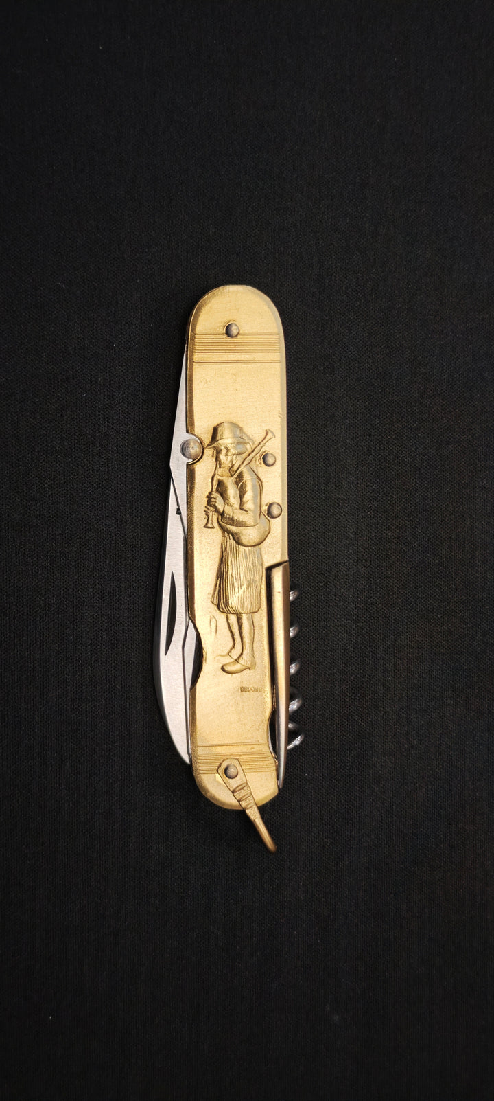 COUPERIER COURSOLLE 1176 – Couteau pliant artisanal - 6 fonctions, manche laiton - Version Cornemuse (Cornemuse/Paysanne)