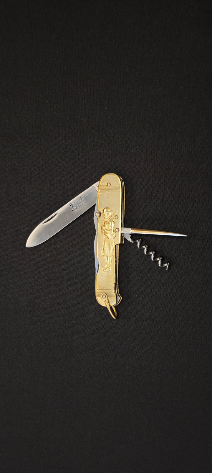 COUPERIER COURSOLLE 1176 – Couteau pliant artisanal - 6 fonctions, manche laiton - Version Cornemuse (Cornemuse/Paysanne)