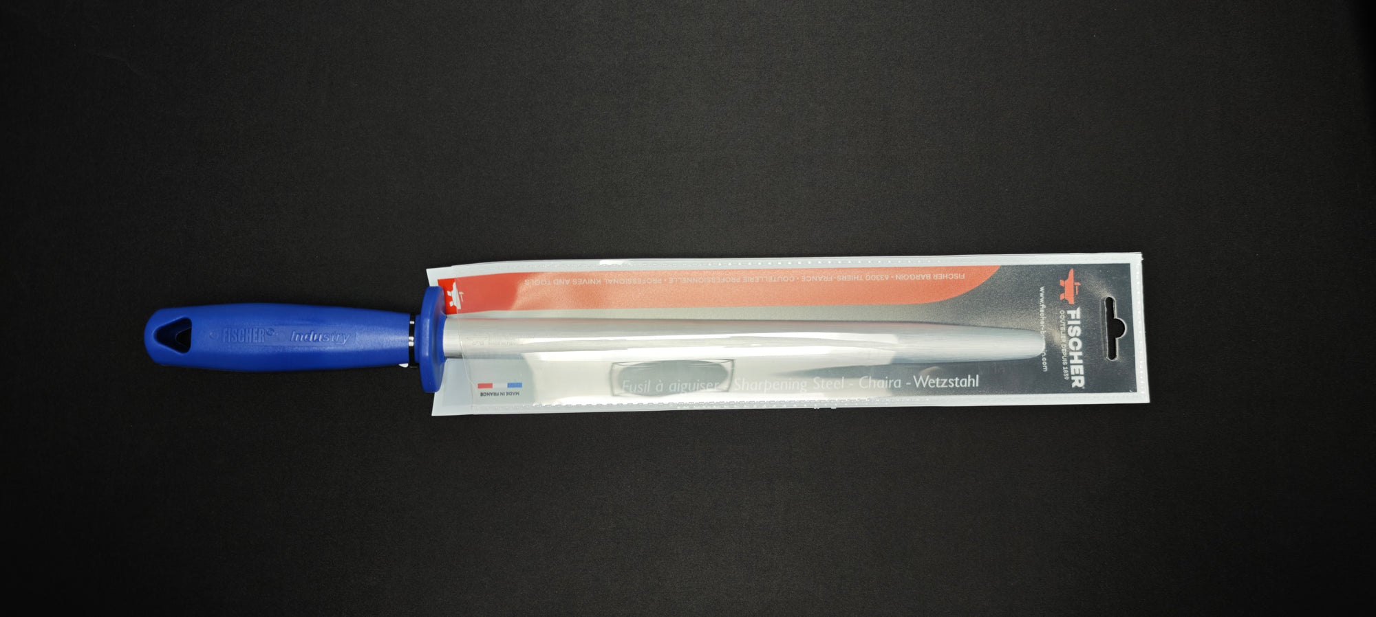 Fusil à aiguiser Fischer grain fin mèche ovale 30 cm inox bleu - Réf. I2529