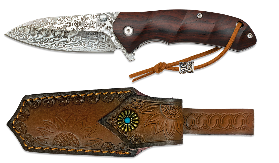 Albainox , Couteau de poche manche en bois et lame damas
