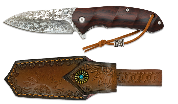 Albainox , Couteau de poche manche en bois et lame damas - Coutellerie Marcin
